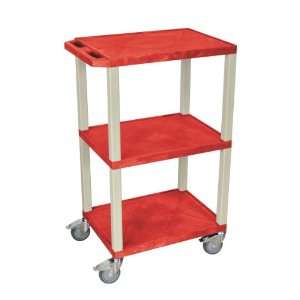  Luxor Three Shelf Red Chrome Caster Cart with Putty Legs 
