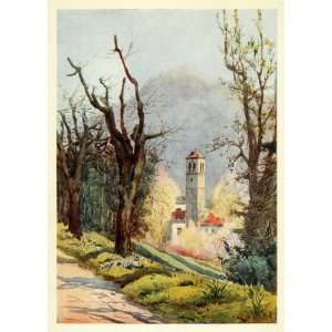  1907 Print Church Tower Lugano Switzerland Ticino Swiss 