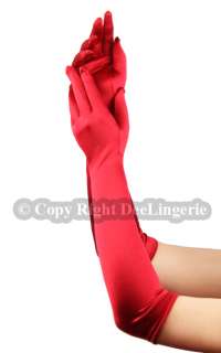 Elbow Length Satin Gloves   Red  