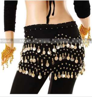 New 3 Rows 128 Coins Tribal Belly Dance Hip Skirt Scarf Wrap Belt 