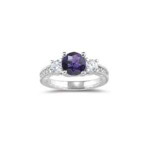  0.55 Cts Diamond & 1.14 Amethyst Ring in 14K White Gold 8 