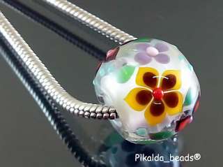 PIKALDAhandmade lampwork 1glass big hole charm beads flower blossom 