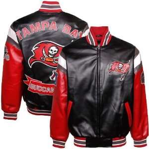  Tampa Bay Buccaneers Black Pleather Varsity Full Zip Jacket 
