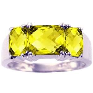   Gold Large Octagon Three Stone Ring Lemon Citrine/Briolette, size8