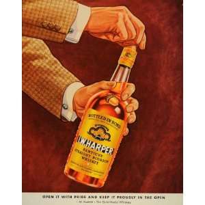 1940 Ad I. W. Harper Kentucky Bourbon Whiskey Bottle   Original Print 