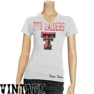  Texas Tech Red Raiders Ladies White Clipper Vintage V Neck 