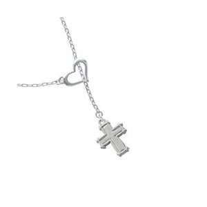   Cross with Simple Border Heart Lariat Charm Necklace Arts, Crafts