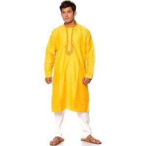 Mustard Kurta Set with Thread Weave and Embroidery on Button Palette 