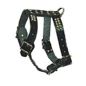  One Ply Latigo Dog Harness with Studs 177S (Black, Neck strap 