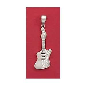 Rhodium Plated Sterling Silver Electric Guitar Pendant, Cubic Zirconia 