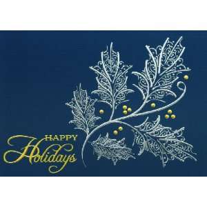  Silver Holly Leaves with Gold Berries Holiday Cards
