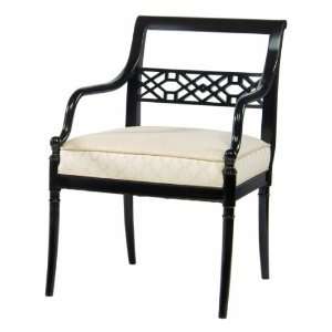  Hollywood Regency Black Onyx Fretwork Occasional Arm Chair 