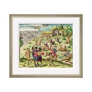 Cacodemon Attacking The Savages From americae Tertia Pars 1562 Framed 
