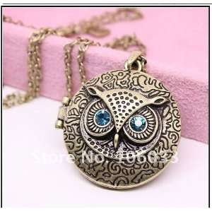  Vintage Round Owl Locket Necklace Retro Jewelry