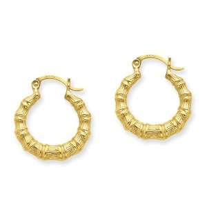  14k Polished Bamboo Design Hollow Hoop Earrings Jewelry