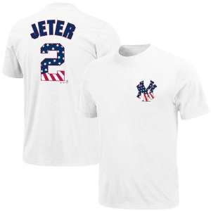   New York Yankees #2 Derek Jeter White Stars & Stripes Logo T shirt