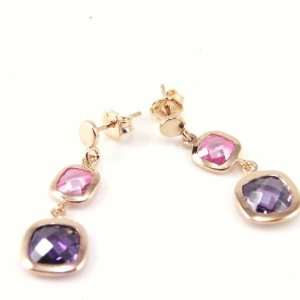  Earrings plated gold Linda purple pink. Jewelry