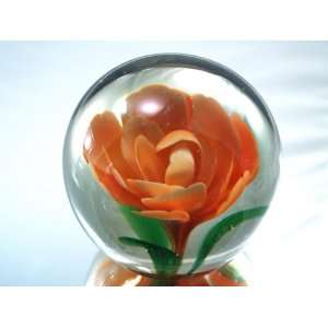  Murano Design Hand Blown Glass Art Orange Flower 