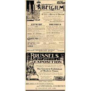  1909 Ad Brussels Expo Belgium Transit Hotels Tourism 