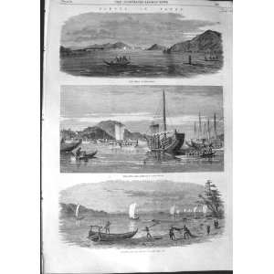  1864 JAPAN STRAIT SIMONOSAKI HARBOUR INLAND SEA BOATS 