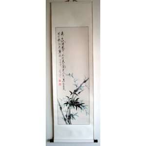  Big Chinese Art Watercolor Painting Scroll Bamboo Poem 