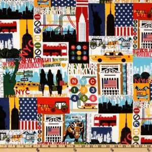  44 Wide New York City Life Red/Blue Fabric By The Yard 