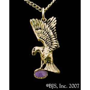 Eagle Necklace with Gem, 14k Yellow Gold, Amethyst set gemstone, Eagle 