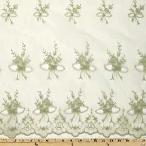  52 Wide Embroidered Organza Floral Olive Fabric By The 