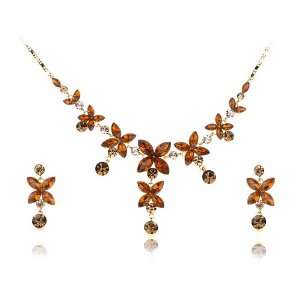   Swarovski Crystal Element Bejeweled Link Floral Earring Necklace Set