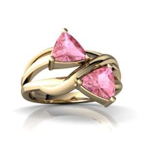  14K Yellow Gold Trillion Created Pink Sapphire Ring Size 7 