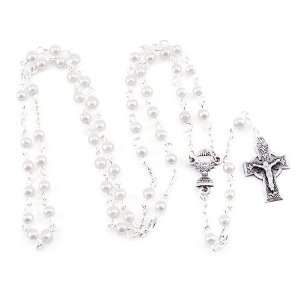  Pearl Irish Communion Rosary w/Chalice Center Jewelry