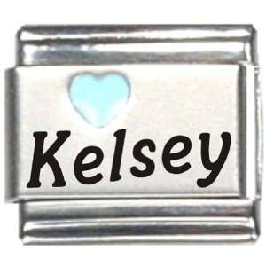  Kelsey Light Blue Heart Laser Name Italian Charm Link 