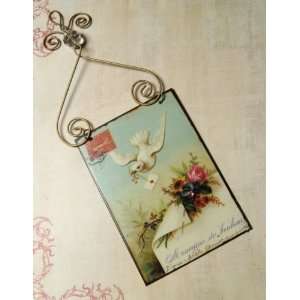   Style Victorian Dove Postcard Metal Hanging Ornament 