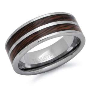 TCR108 Mens Wood Inlay Tungsten Wedding Band Ring  