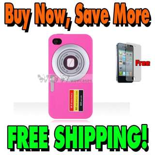 Pink DC Camera Style Silicone Soft back case cover skin for iPhone 4 