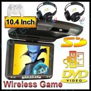 HOT Black 10.4 Flip Down Roof Mount Car DVD Player Wireless Games USA 