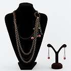   Beaded Tassel Necklace Earring Set pink beads layered vintage style