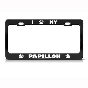 Papillon Dog Dogs Black Animal Metal license plate frame Tag Holder