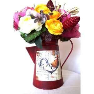  Vintage Rooster Floral Pitcher Arrangement