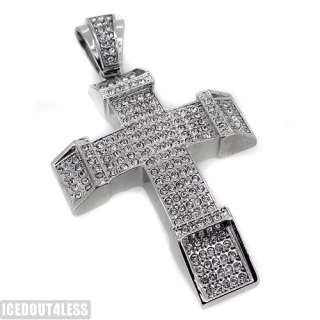   finish iced out block cross pendant hip hop style with czech crystals