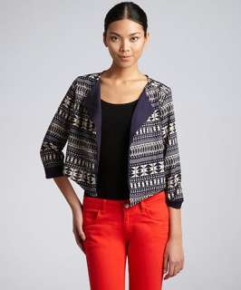 Romeo & Juliet Couture navy and cream aztec print cropped jacket