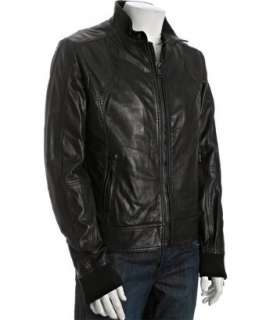 black lambskin zip front moto jacket  