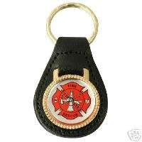 Fire Rescue Fireman Maltese Cross Leather Key FOB Ring  