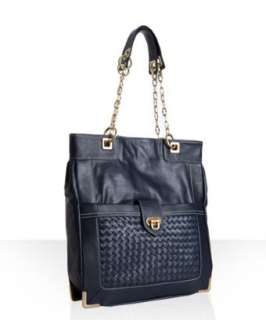 Hype navy leather Russel woven detail tote  