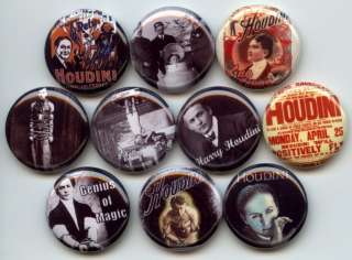HOUDINI Harry Magic Illusion Magician 10 Buttons Badges Pins  