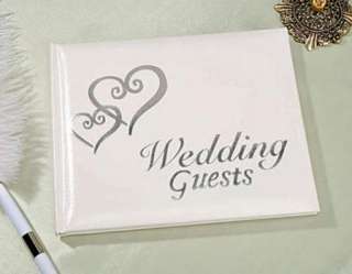 Elegant Wedding Bridal Guest Book Album with DOUBLE HEARTS ~ SILVER 