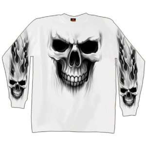 Hot Leathers White Medium Ghost Skull Long Sleeve T Shirt 