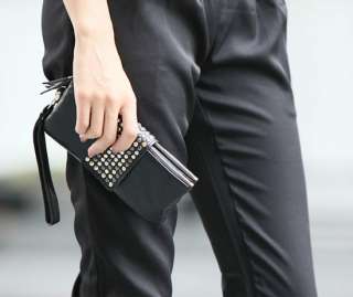 Fashion Korean PU Leather Punk Rivet Lady Clutch Purse Wallet Bag 