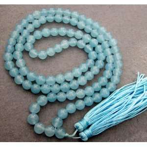  Tibet Buddhist 108 Cyan Jade Beads Prayer Mala Necklace 