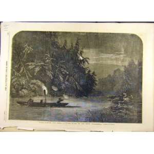   1857 Water Hunting Deer Night River Pennsylvania Print
